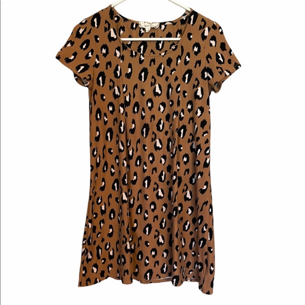 Pink Rose Leopard Print Dress Size Small Pleated MIDI
